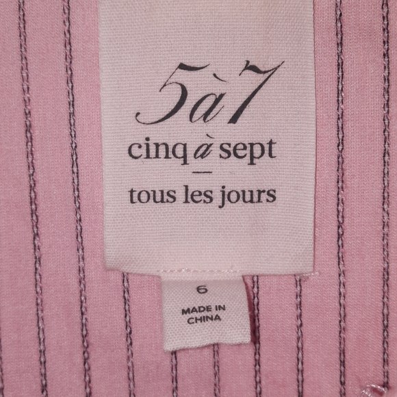 CINQ Á SEPT Shirt Dress Sofia Stripe Button Down Mini Pink Black White Pinstripe - Picture 5 of 10